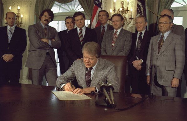 Jimmy Carter signing the Emergency Drought Relief Bill