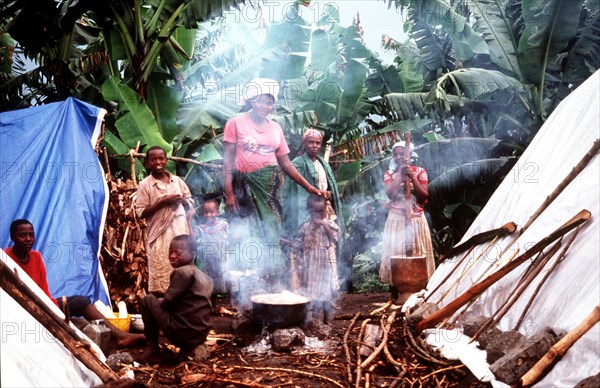 View of a refugee family in the camp near Goma