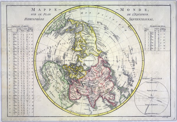 World map on the plane of the equator. Northern Hemisphere