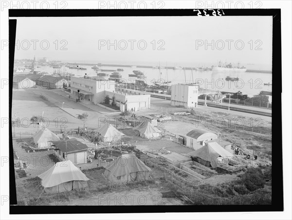 Haifa, new railroad station in 1946, large ship in background ca. 1946