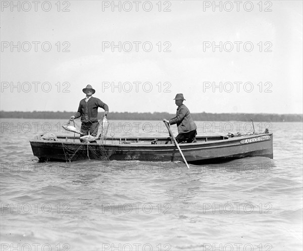 Two men in a boat shad fishing on the Potomac ca. between 1909 and 1932