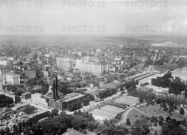 Looking toward Post Office Department from top of the Washington Monument ca. between 1909 and 1920