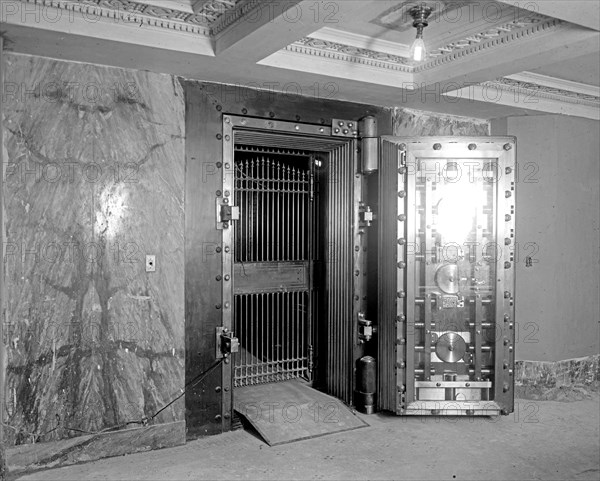 District National Bank, interior, large safe ca.  between 1918 and 1928