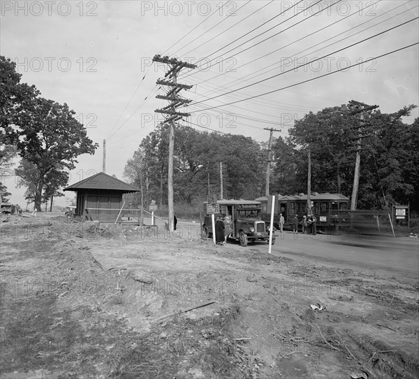 Women entering a public bus at a bus stop near the Maryland State Line ca.  between 1918 and 1928