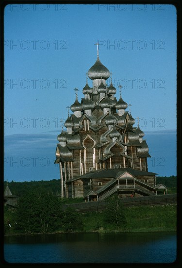 Church of the Transfiguration (1714), west view, evening, Kizhi Island, Russia; 1993