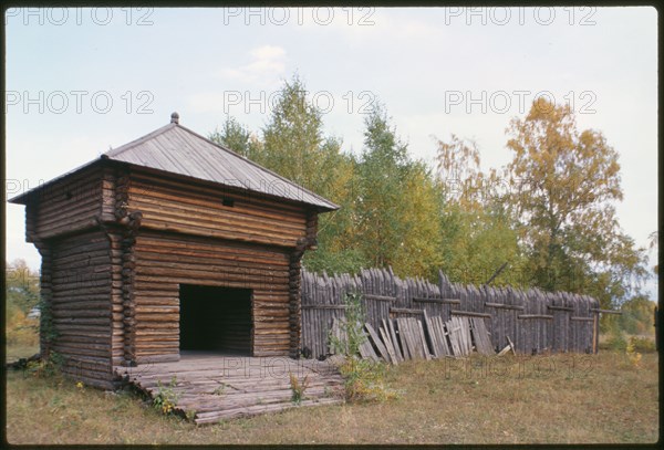 Kazinskii log fort (early 17th century), originally situated in the middle reaches of the Ob' River, has been partially reassembled at the Outdoor Architecture and History Museum at Akademgorodok, Russia; 1999