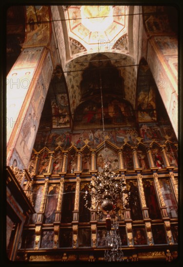 Cathedral of the Annuciation (1560-84), interior, view east toward icon screen (late 17th century), Sol'vychegodsk, Russia 1996.