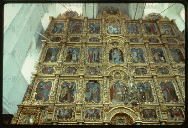 Church of the Presentation of the Virgin (1688-93), interior, view east toward icon screen, Sol'vychegodsk, Russia 1996.