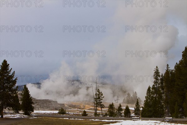 Castle and Grand Geysers in the Upper Geyser Basin in Yellowstone ...