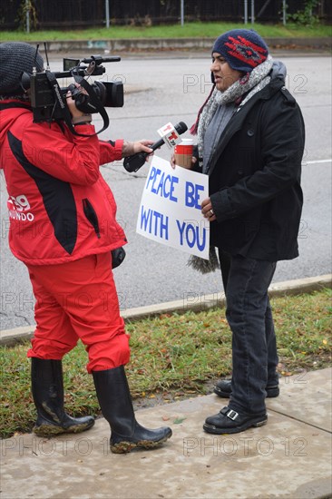 Peace Rally demonstratration outside a mosque in support of the local Muslim community  Irving, TX,  USA (November 28, 2015)