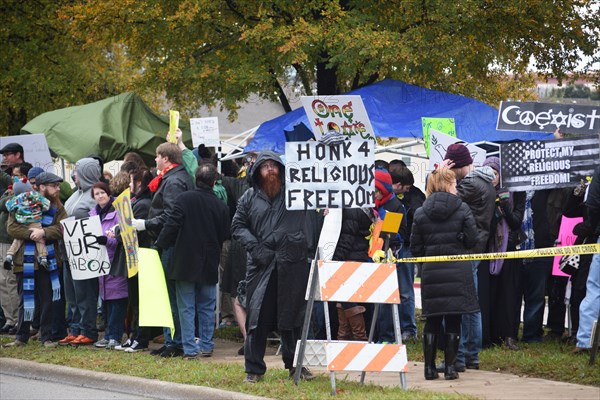 Peace Rally demonstratration outside a mosque in support of the local Muslim community  Irving, TX,  USA (November 28, 2015)