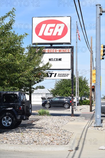 An IGA Grocery Store sign in Tuscola, Illinois