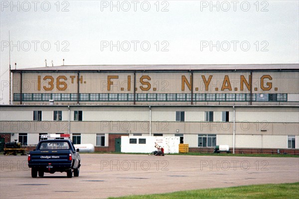 A security police truck moves along a ramp at Niagra Falls Air Base