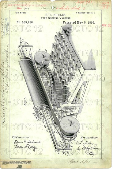 C. L. Sholes Type Writing Machine 1896