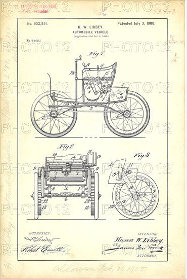 Patent Drawing for H. W. Libbey's Automobile Vehicle