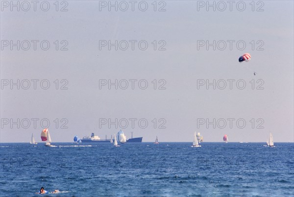 Sailboats on the Atlantic ocean near a south florida beach