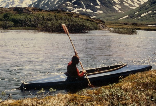 July 1972 - American Creek just below Hammersly Lake Kayaker near Katmai, Alaska