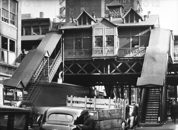 1930s New York City - El,' Sixth Avenue Line, 28th Street Station, Manhattan ca. 1938