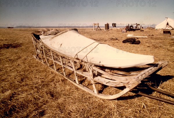 Seal hunting kayak on sled 6/18/1973