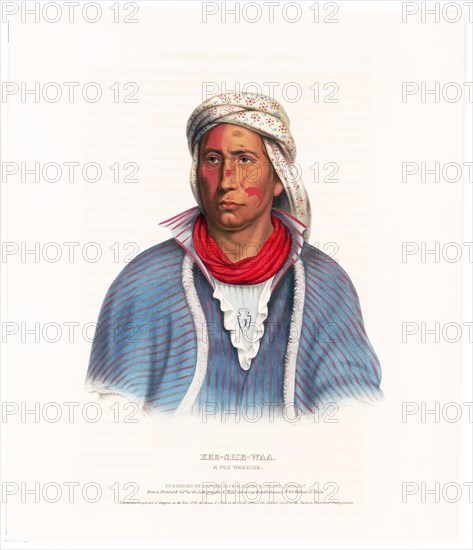 Antique Native American Print - Kee-She-Waa, a Fox warrior ca. 1843