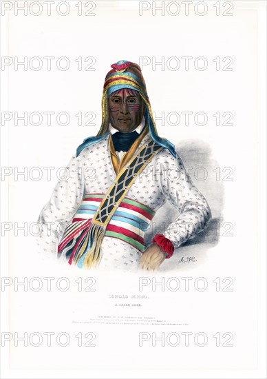 Antique Native American Print - Yoholo-Micco. A Creek chief ca. 1838