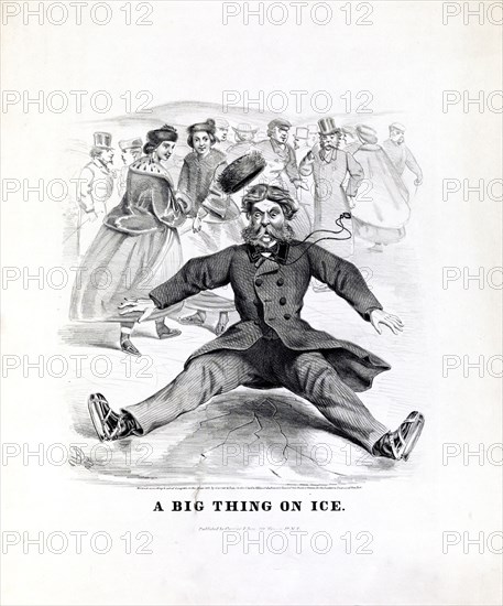 A big thing on ice - Man falling down on ice ca. 1862