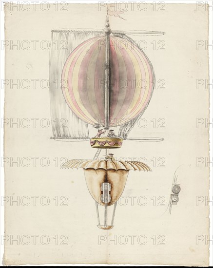 Proposed design for balloon utilizing sails for propulsion, Paris, 1783