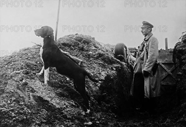 German officer with his dog during World War I ca. 1910-1915