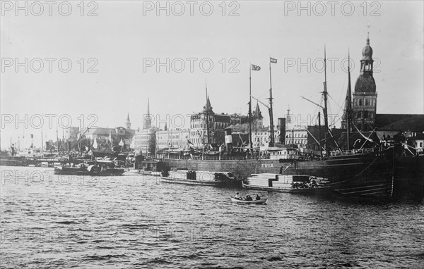 Riga, Russian Empire (now Riga Latvia), as seen from the Daugava River ...