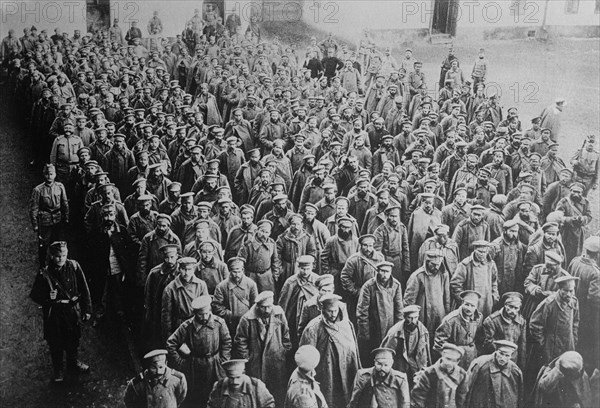 Russian soldiers taken prisoner by the Austro-Hungarian army at Przemysl Fortress, Przemysl, Austro-Hungarian Empire (now in Poland) during World War I ca. 1914-1915