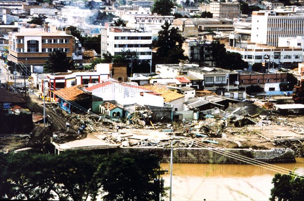 Flood damage along the Choluteca River caused by Hurricane Mitch - Tegcuigalpa Honduras ca. 1998