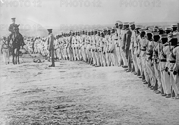 Federal troops at Torreon, Mexico during the Mexican Revolution. Man on horse is possibly General José Refugio Velasco ca. April 1914