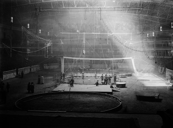 Interior of Madison Square Garden, New York City, preparing for circus week - March 21, 1913