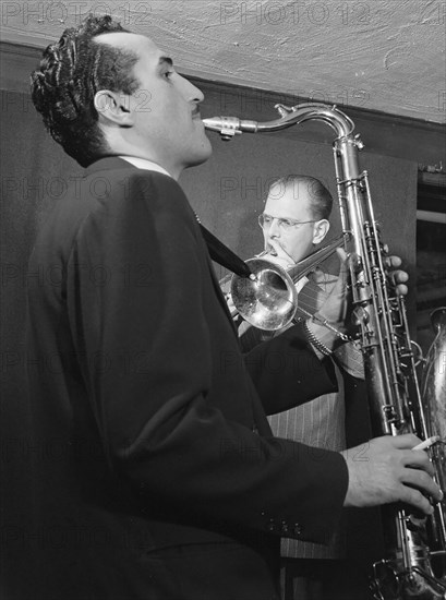 Portrait of Bill Harris (background) and Charlie Ventura, N.Y., ca. Apr. 1947