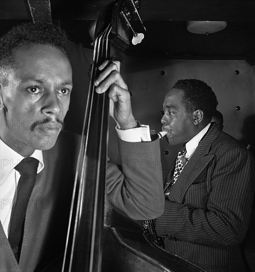 Portrait of Charlie Parker, Tommy Potter, and Max Roach, Three Deuces, New York, N.Y., ca. Aug. 1947