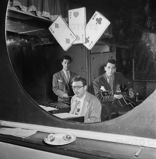 Portrait of Terry Gibbs, Harry Biss, and Bill (Buddy) De Arango, Three Deuces, New York, N.Y., ca. June 1947