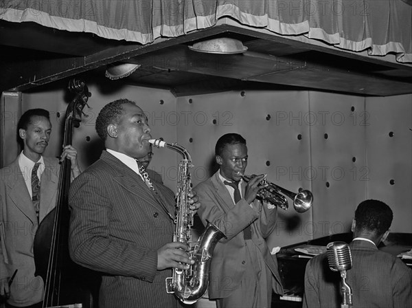 Portrait of Charlie Parker, Tommy Potter, Miles Davis, Duke Jordan, and Max Roach, Three Deuces, New York, N.Y., ca. Aug. 1947