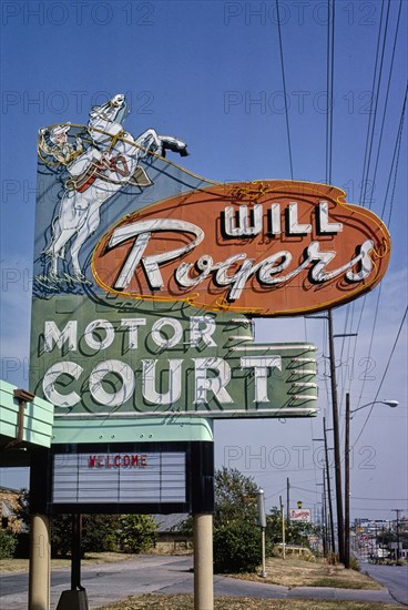 1970s United States -  Will Rogers Motor Court sign Route 66 Tulsa Oklahoma ca. 1979