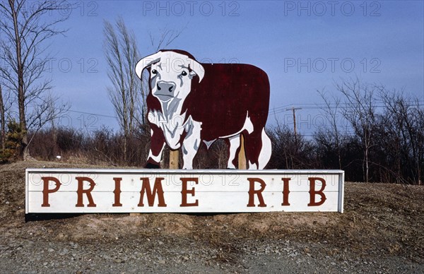 1980s America -  Bull sign, Prime Rib, Chittenango, New York 1988