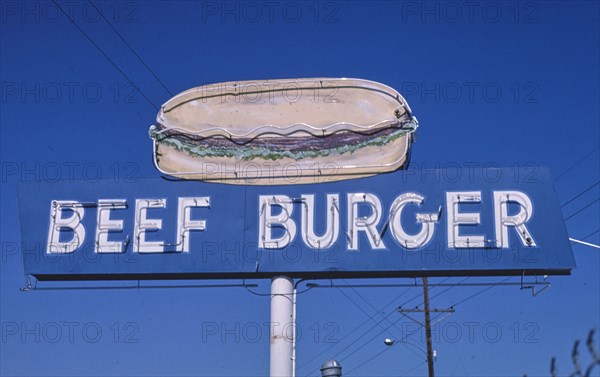 1980s America -  Beef Burger sign, Amarillo, Texas 1982