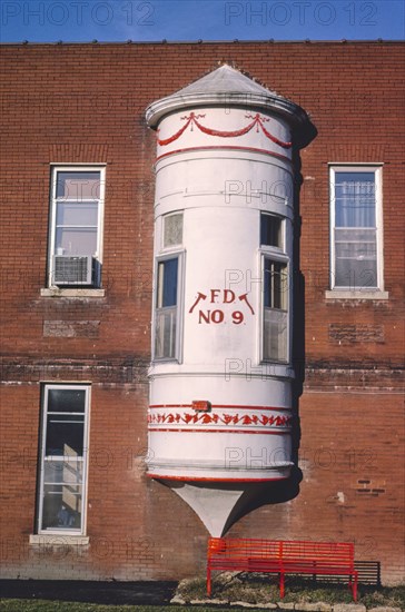 1980s United States -  Fire Dept #9, turret detail, Frederick Avenue, Saint Joseph, Missouri 1988