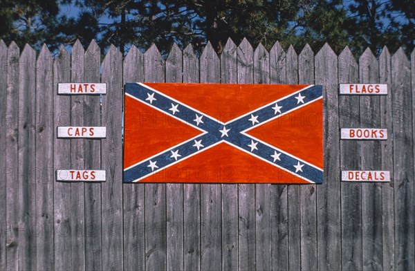 1970s America -   Frontier Fort signs, Confederate Flag, Wilmington, North Carolina 1978