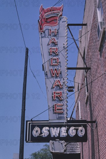 2000s United States -  Oswego Hardware sign, Washington Street, Oswego, Illinois 2003