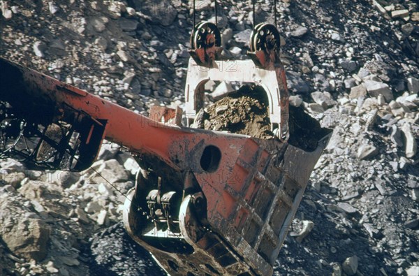 1974 - Coal Company Power Shovel Scooping Earth in Its Search for Solid Fuel Off Route #800 near Edgewater Park, Ohio, and Barnesville. 07/1974