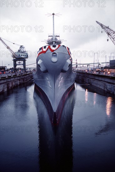 Bow on view of the battleship NEW JERSEY