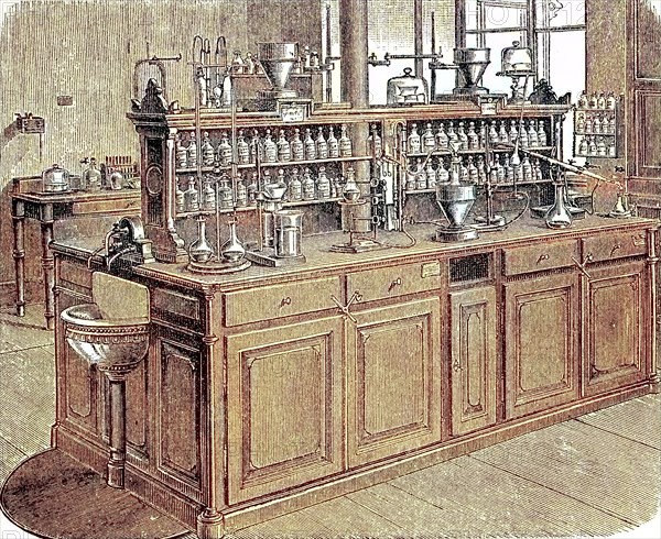 A work table in the chemical lobaratorium in Leipzig