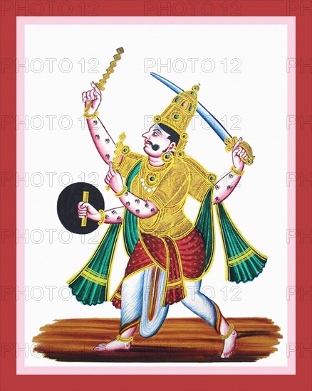 Four-armed and thousand-eyed Indra