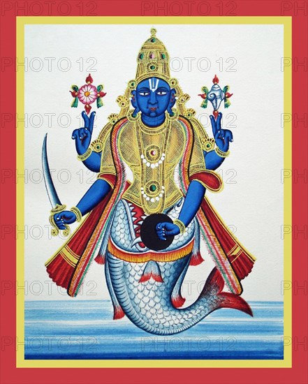 Matsya shown as half man, half fish