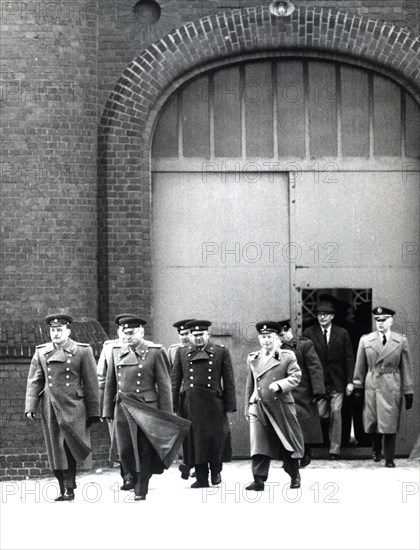 4/1/1962 -  The Senior Soviet Commander Lt. Col. Solowjew (Second From Left) Arrived at The Spandauer War Criminal Prison On April 1, 1962. On This Day Americans Are Relieving Soviet Guards of Their Duty at The Prison. Lt. Col Solojew Entered The Prison Over The British Sector Since He Was Denied Access By Americans to West Berlin On Their Border.