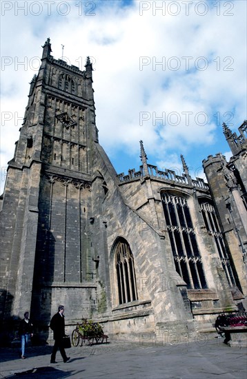 A view of the tower of the Cirencester Parish Church of St. John the Baptist